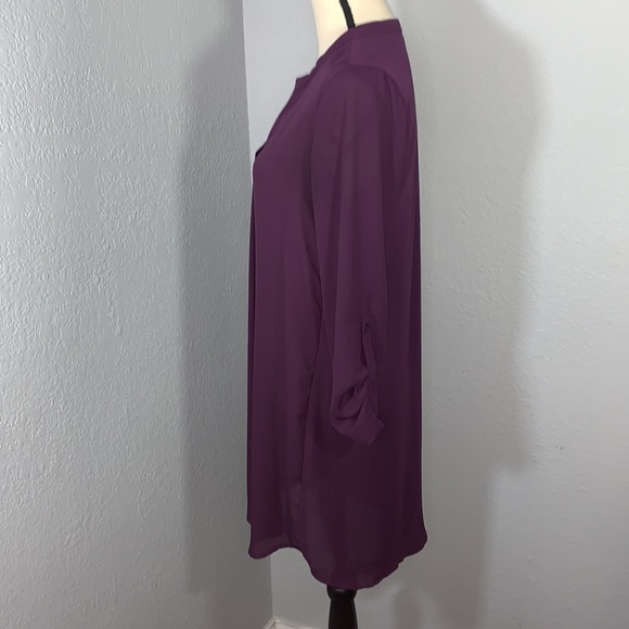 Timing Purple Solid V Neck Roll tab Sleeves Shirt Dress size Medium - Picture 4 of 12